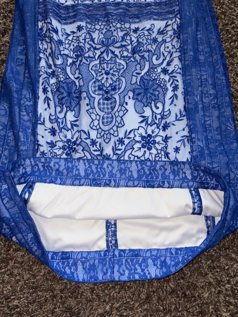 NWOT Tadashi Shoji Blue White Floral Lace Cocktail Sheath Midi Dress, Size 10 - Picture 6 of 16